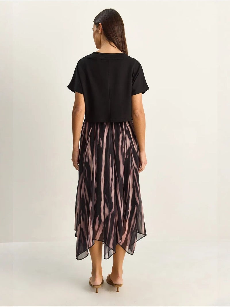 Vestido midi com estampado abstrato e decote barco lucci Preto - Kiabi