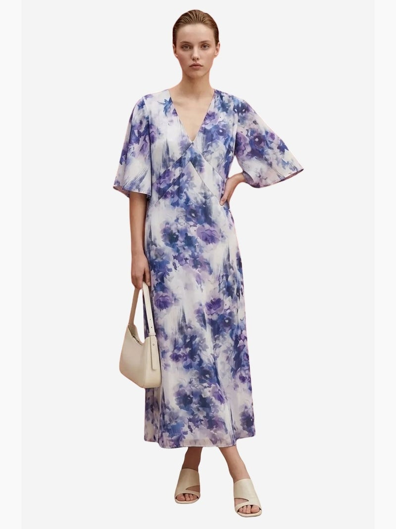 Vestido midi com estampado abstrato my fashion Branco Azul - Kiabi