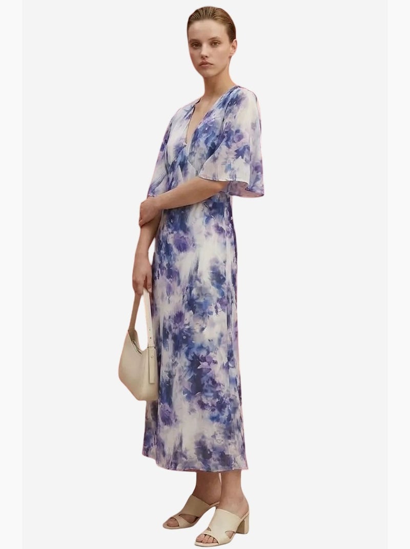 Vestido midi com estampado abstrato my fashion Branco Azul - Kiabi