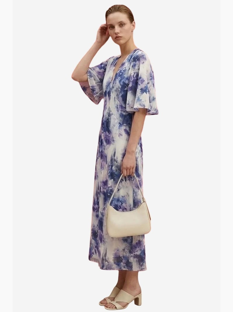 Vestido midi com estampado abstrato my fashion Branco Azul - Kiabi