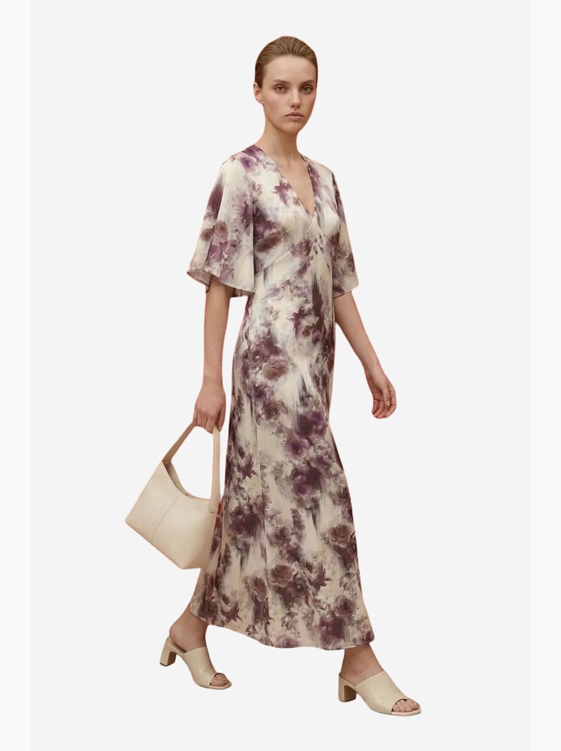 Vestido midi com estampado abstrato my fashion Branco Violeta - Kiabi