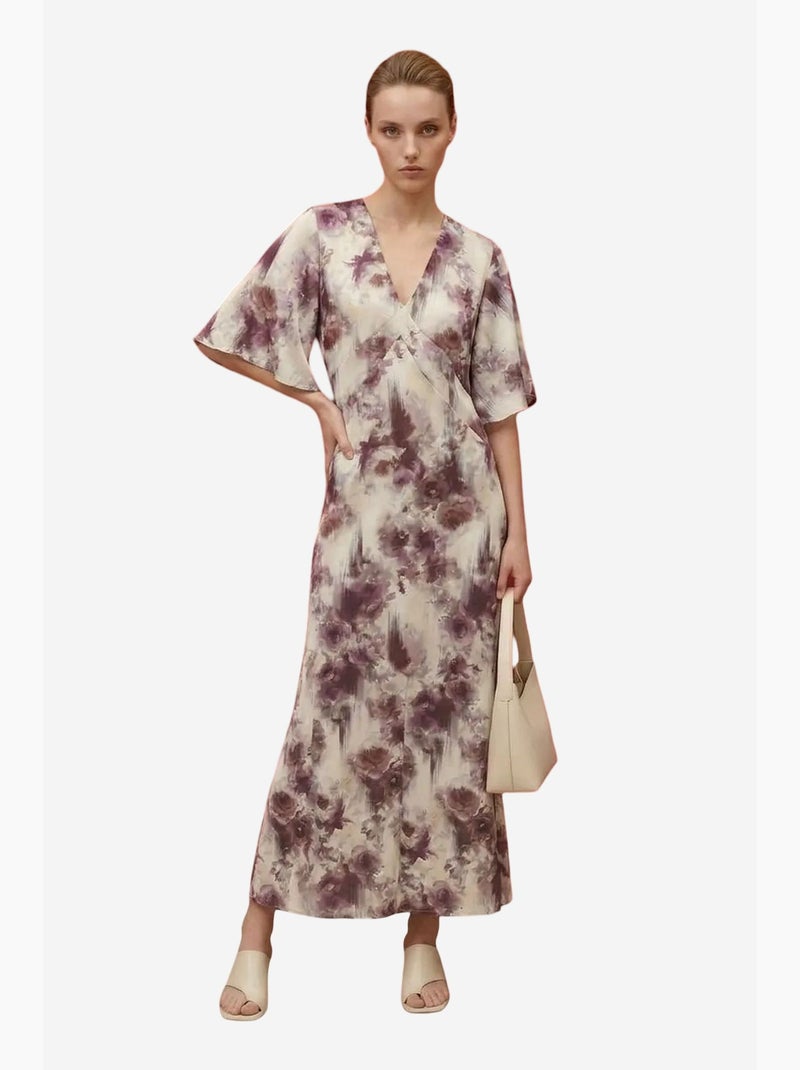 Vestido midi com estampado abstrato my fashion Branco Violeta - Kiabi