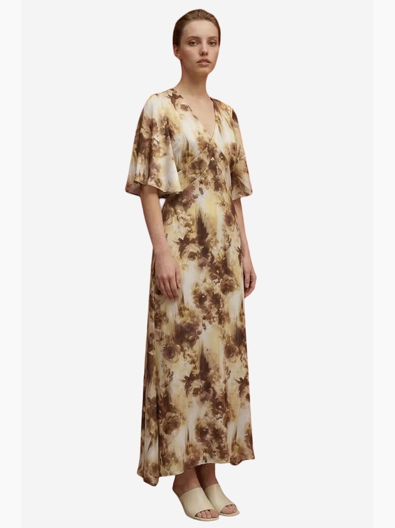 Vestido midi com estampado abstrato my fashion Creme - Kiabi