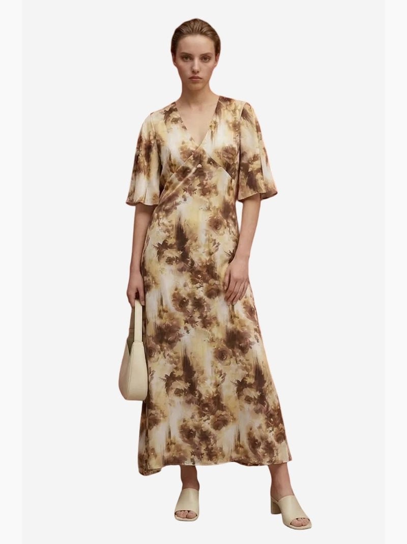 Vestido midi com estampado abstrato my fashion Creme - Kiabi