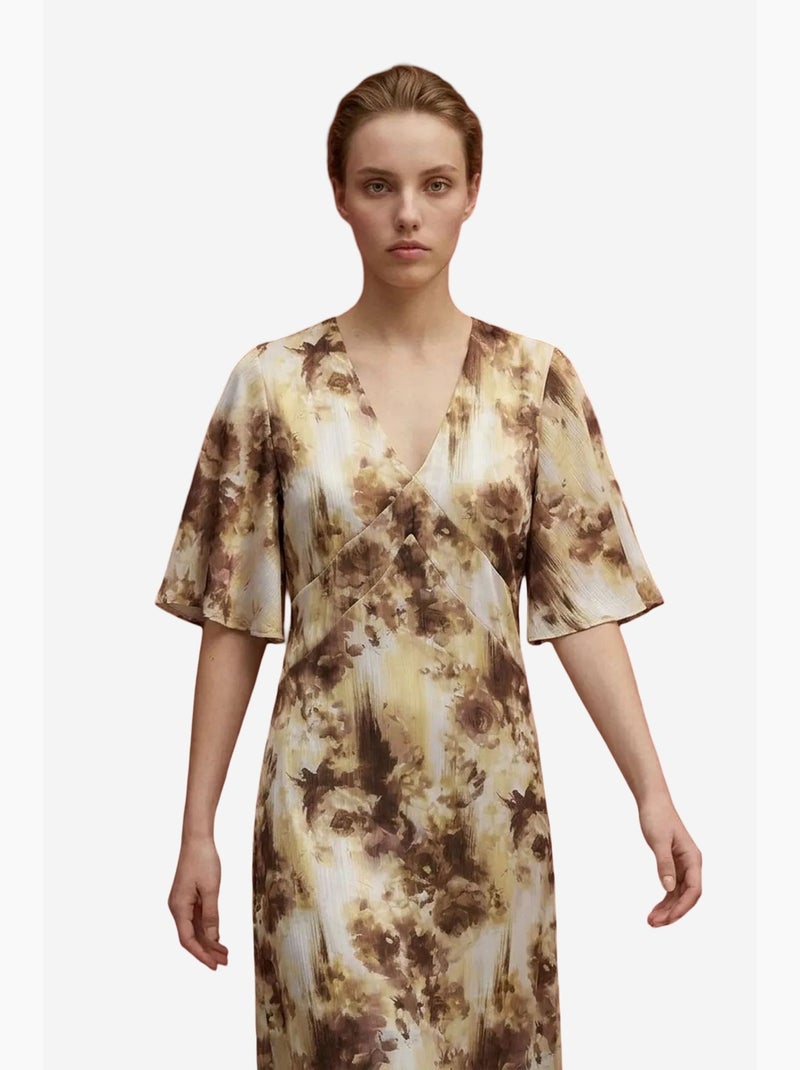 Vestido midi com estampado abstrato my fashion Creme - Kiabi