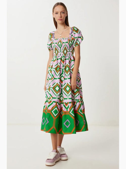Vestido midi com estampado batik e detalhe de folho istanbul - Kiabi