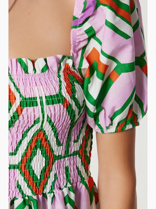 Vestido midi com estampado batik e detalhe de folho istanbul - Kiabi