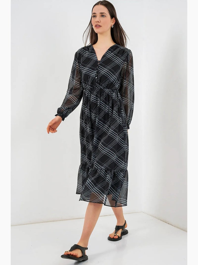 Vestido midi com estampado de leopardo e decote em v bdart Preto - Kiabi