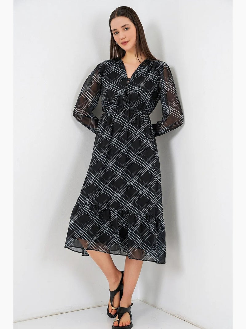 Vestido midi com estampado de leopardo e decote em v bdart Preto - Kiabi