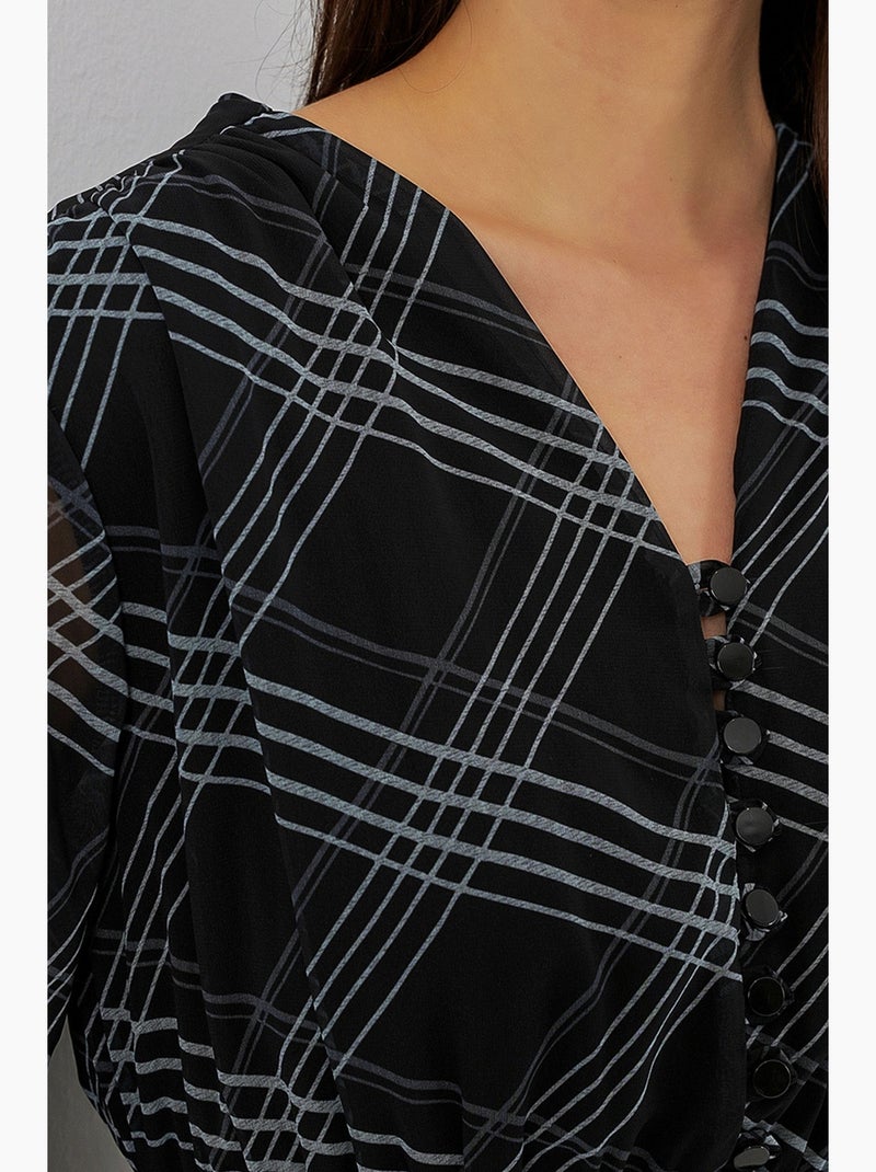 Vestido midi com estampado de leopardo e decote em v bdart Preto - Kiabi
