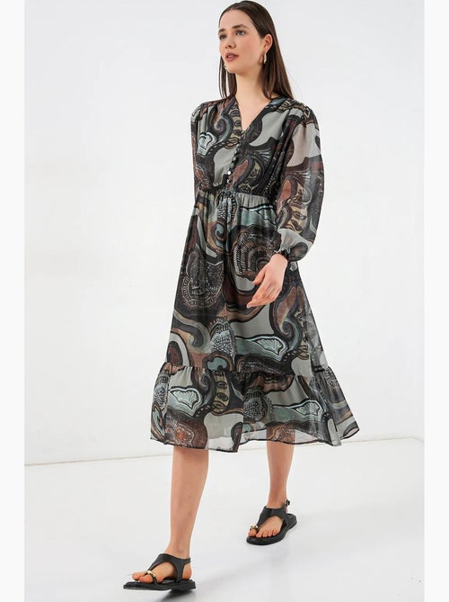 Vestido midi com estampado de leopardo e decote em v bdart - Kiabi Vestido midi com estampado de leopardo e decote em v bdart - Kiabi