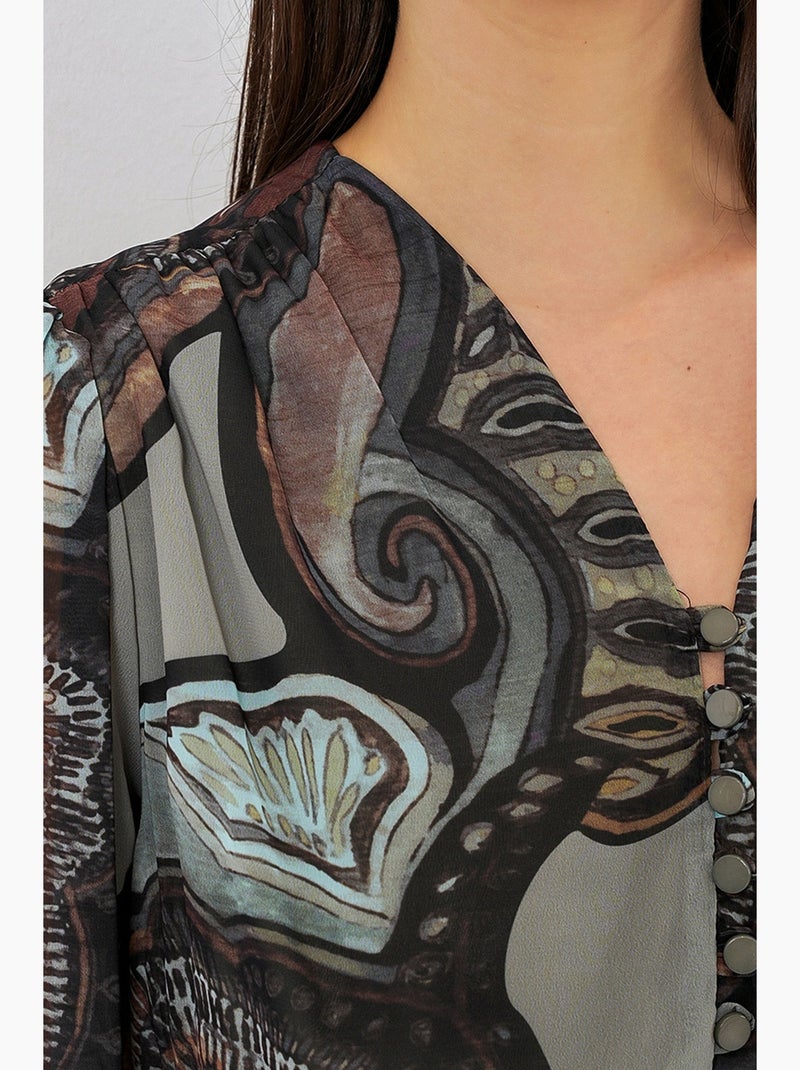 Vestido midi com estampado de leopardo e decote em v bdart Verde escuro - Kiabi