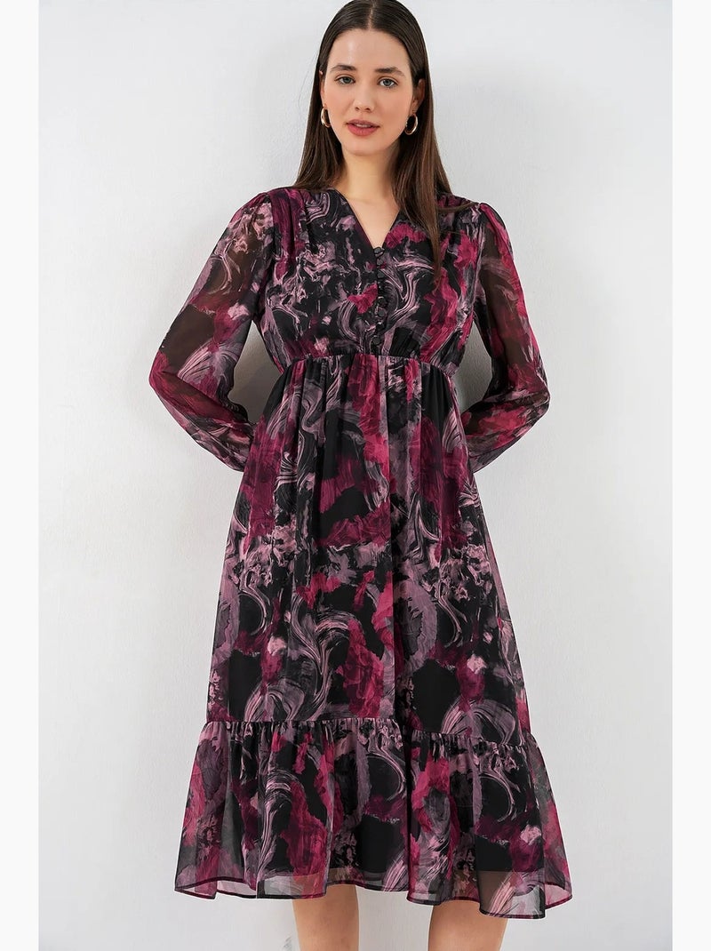 Vestido midi com estampado de leopardo e decote em v bdart Vermelho granada - Kiabi