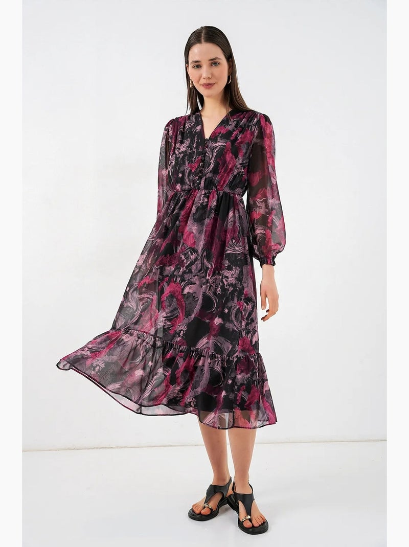 Vestido midi com estampado de leopardo e decote em v bdart Vermelho granada - Kiabi