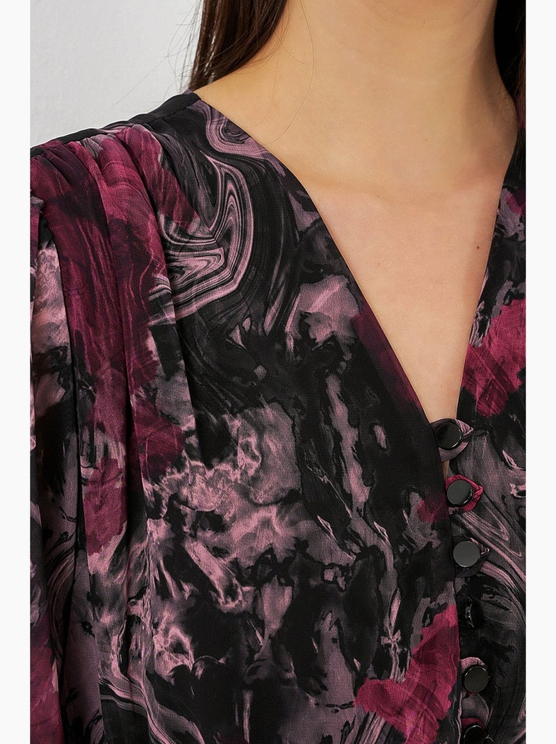 Vestido midi com estampado de leopardo e decote em v bdart Vermelho granada - Kiabi
