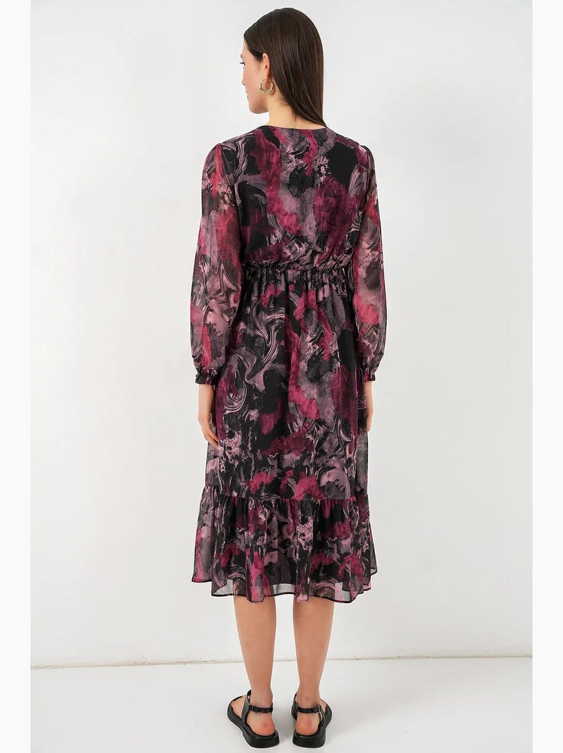 Vestido midi com estampado de leopardo e decote em v bdart Vermelho granada - Kiabi