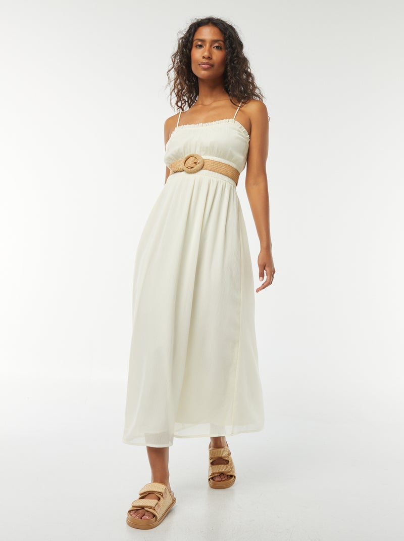 Vestido midi com favos de mel de alças finas Amarelo - Kiabi