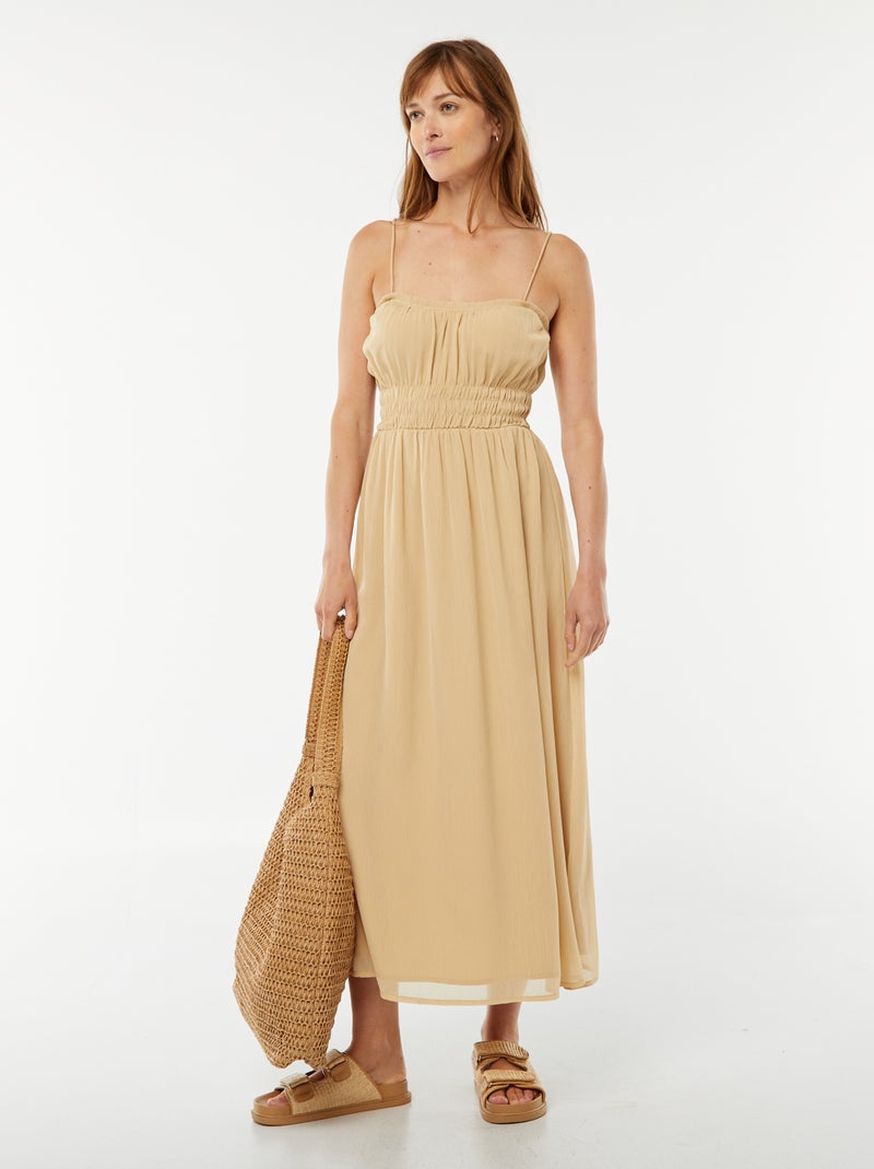 Vestido midi com favos de mel de alças finas Bege - Kiabi
