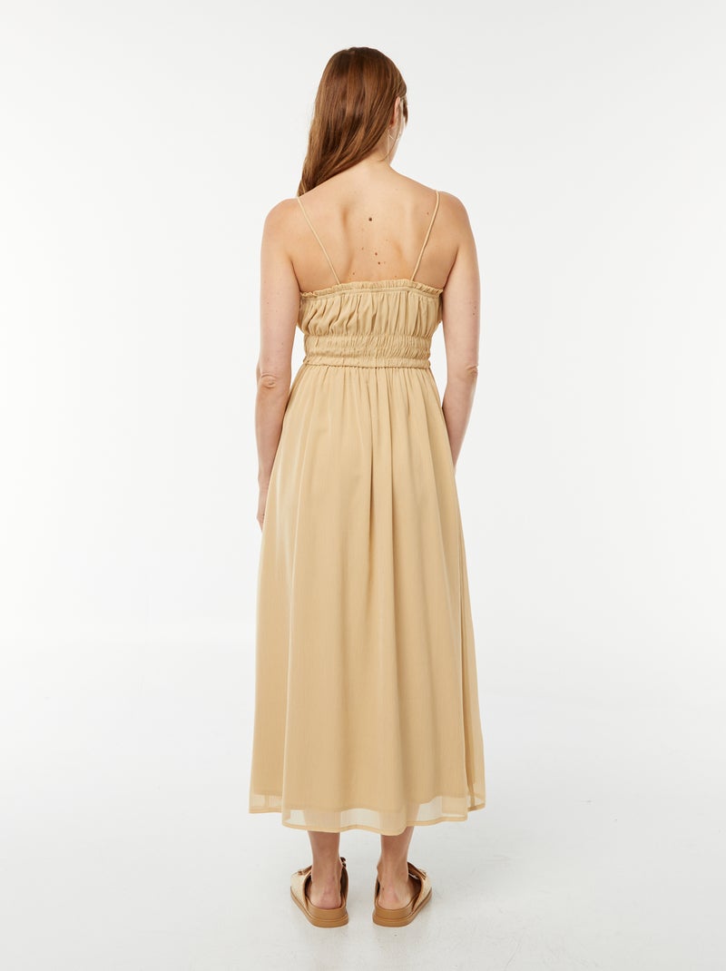 Vestido midi com favos de mel de alças finas Bege - Kiabi