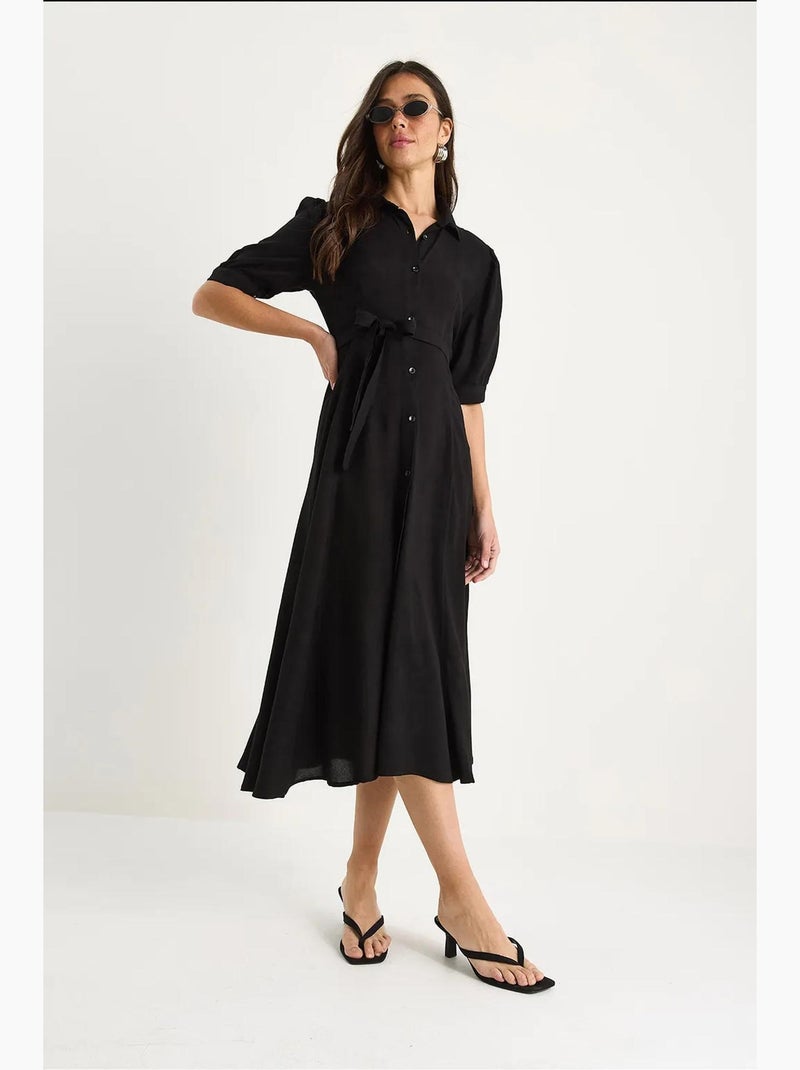 Vestido midi com fecho de botões e colarinho de camisa lucci Preto - Kiabi