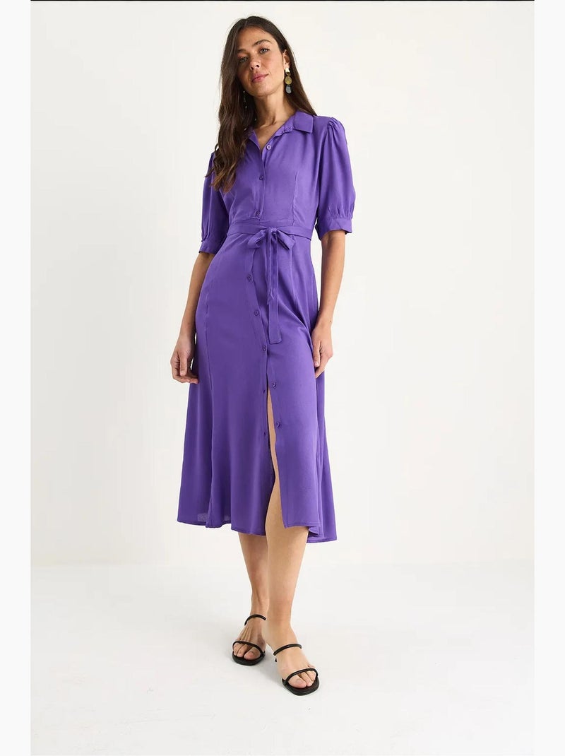 Vestido midi com fecho de botões e colarinho de camisa lucci Roxo berinjela - Kiabi