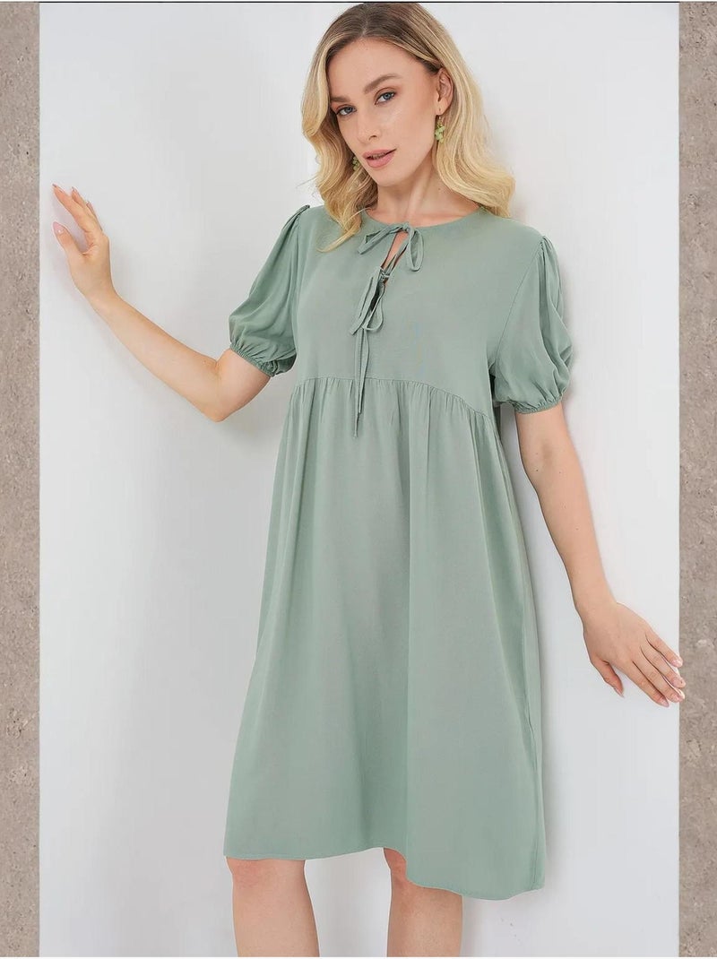 Vestido midi com fecho de laço bdart Cáqui - Kiabi