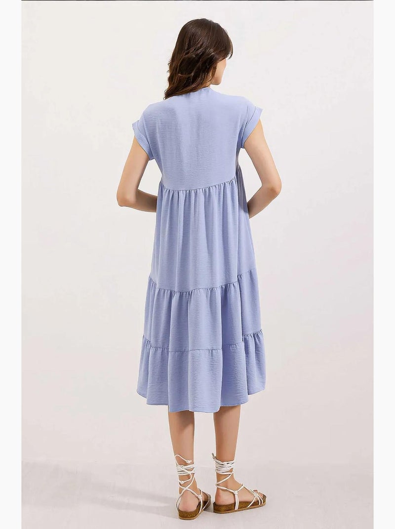 Vestido midi com folhos e decote em v bdart Azul claro - Kiabi