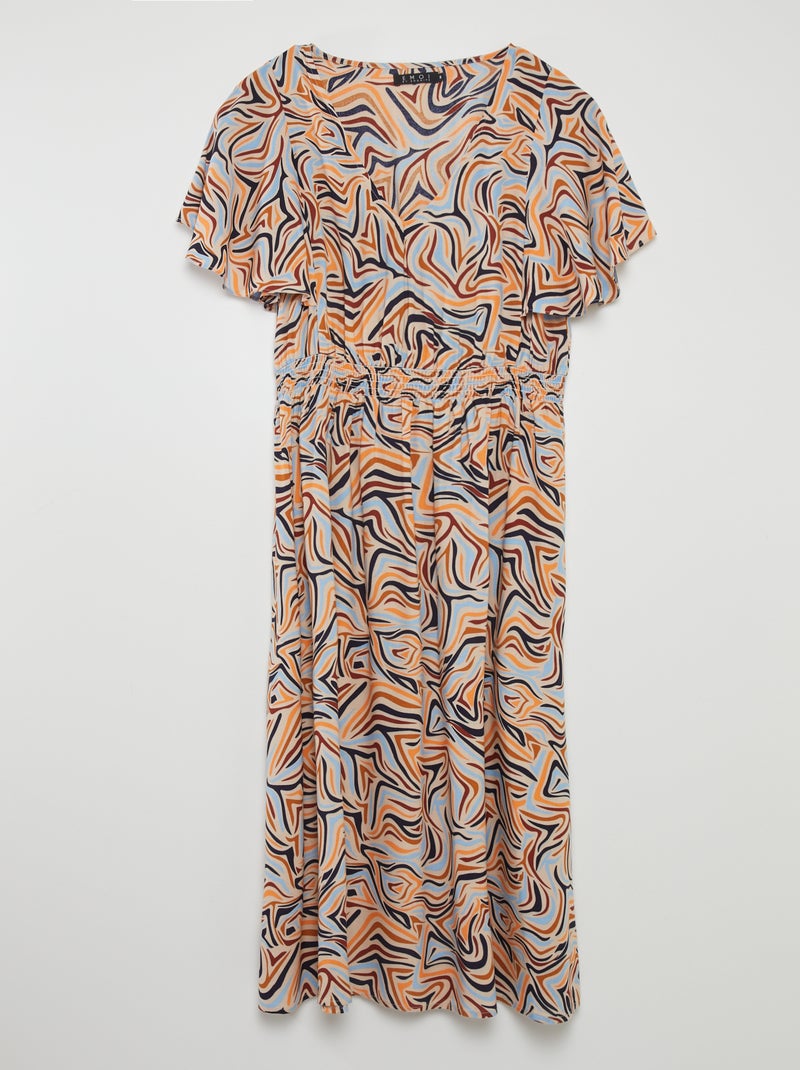 Vestido midi com folhos estampado AZUL - Kiabi