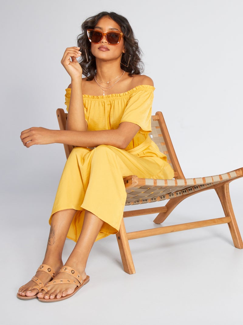 Vestido midi com gola bardot AMARELO - Kiabi