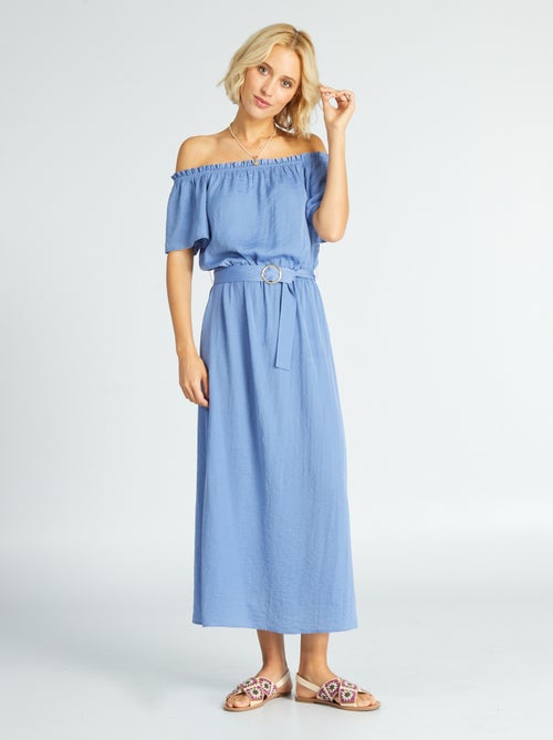 Vestido midi com gola bardot - Kiabi