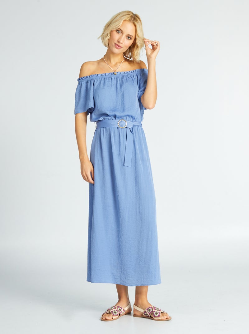 Vestido midi com gola bardot AZUL - Kiabi