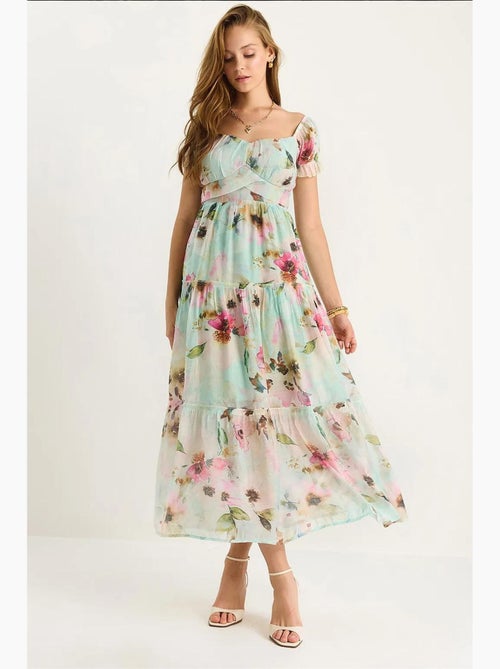 Vestido midi com gola em coração e estampado floral lucci - Kiabi Vestido midi com gola em coração e estampado floral lucci - Kiabi