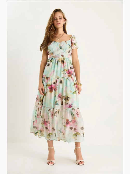 Vestido midi com gola em coração e estampado floral lucci - Kiabi Vestido midi com gola em coração e estampado floral lucci - Kiabi