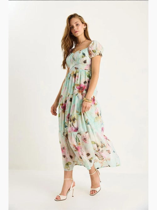 Vestido midi com gola em coração e estampado floral lucci - Kiabi Vestido midi com gola em coração e estampado floral lucci - Kiabi