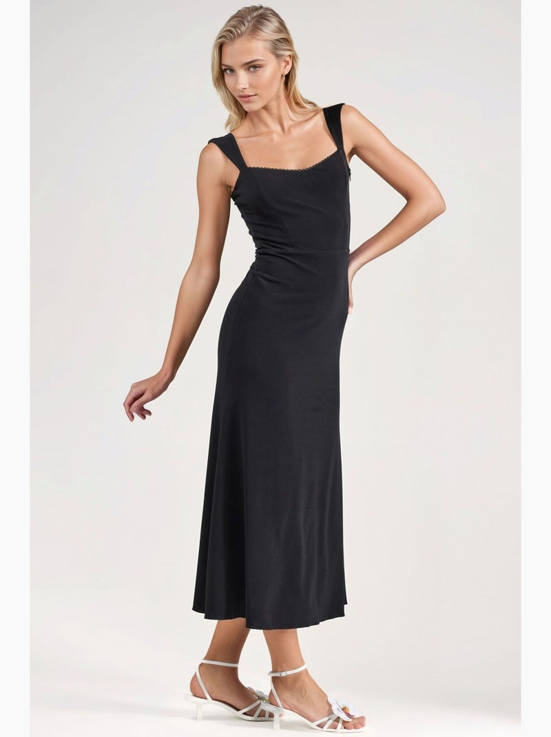 Vestido midi com gola em coração hiccup Preto - Kiabi