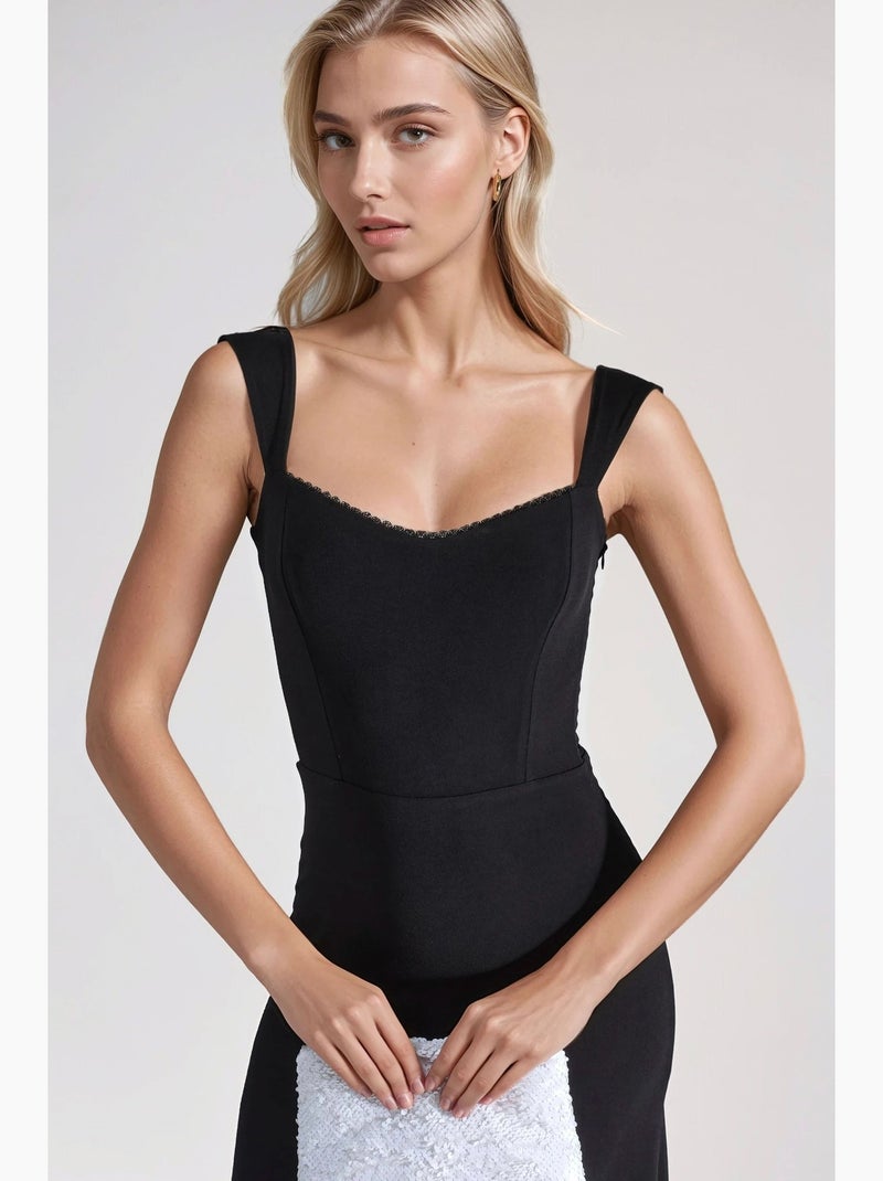 Vestido midi com gola em coração hiccup Preto - Kiabi