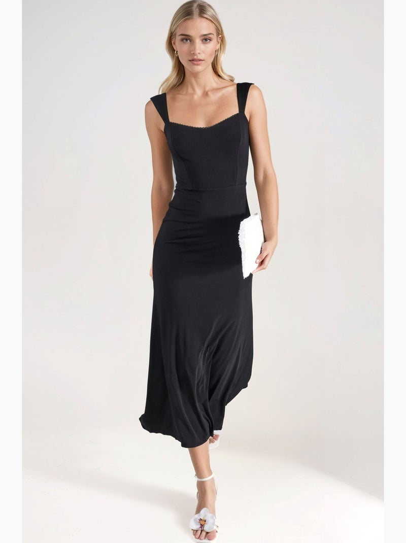 Vestido midi com gola em coração hiccup Preto - Kiabi