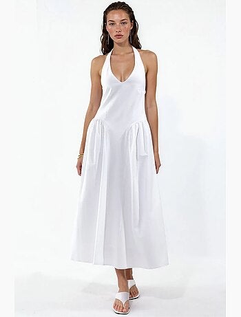 Vestido midi com gola halter busem
