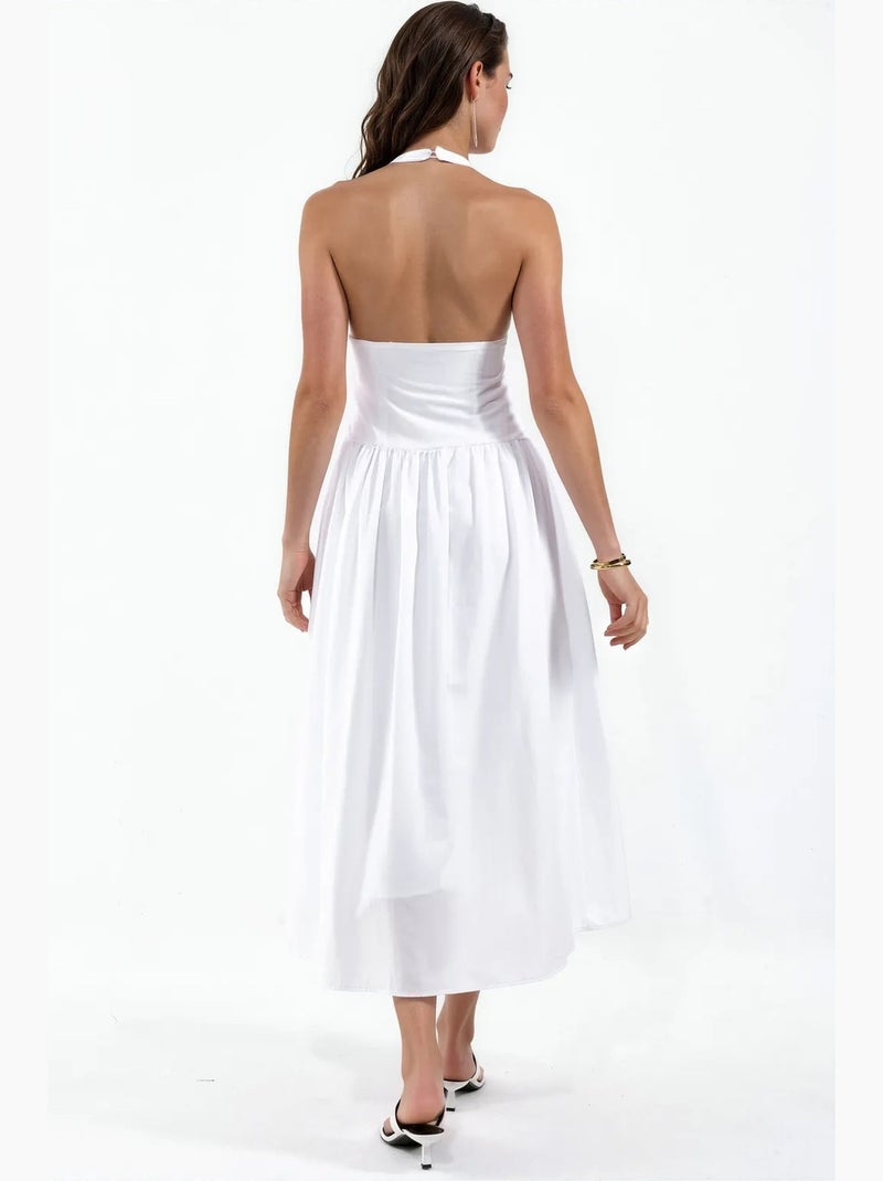 Vestido midi com gola halter busem Branco - Kiabi