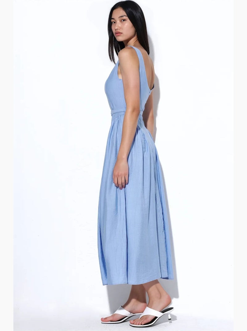 Vestido midi com gola quadrada e cinto busem Azul - Kiabi