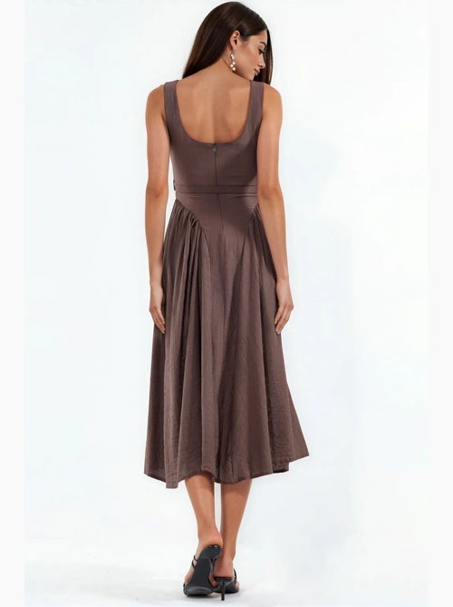 Vestido midi com gola quadrada e cinto busem - Kiabi