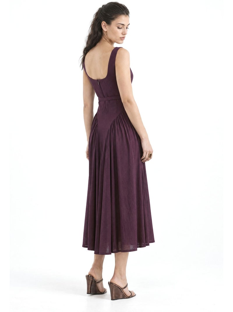 Vestido midi com gola quadrada e cinto busem Vermelho bordô - Kiabi