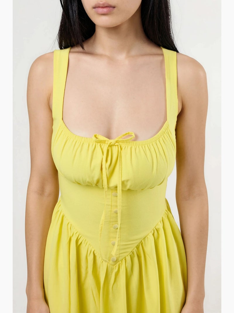Vestido midi com gola quadrada e detalhe de botões busem Amarelo-limão - Kiabi