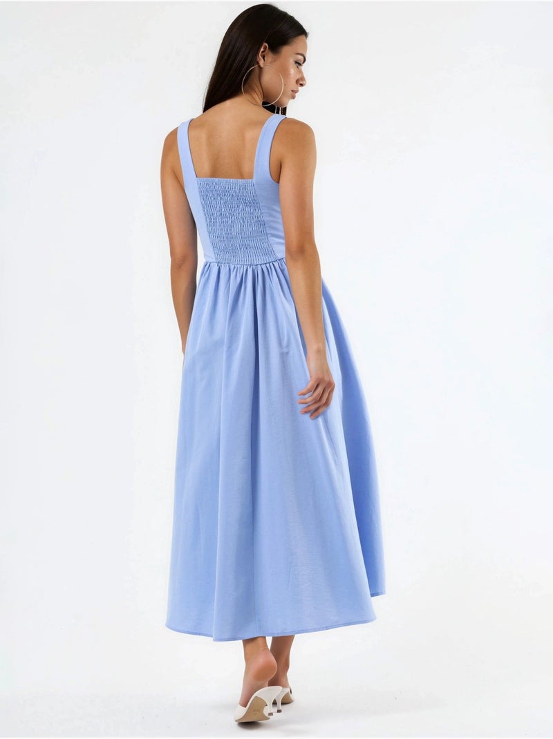 Vestido midi com gola quadrada e detalhe de botões busem Azul-céu - Kiabi