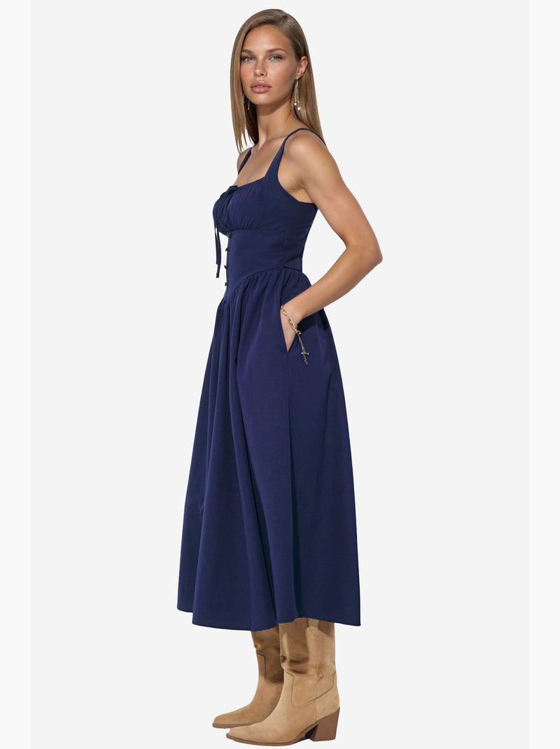 Vestido midi com gola quadrada e detalhe de botões busem Azul-marinho - Kiabi