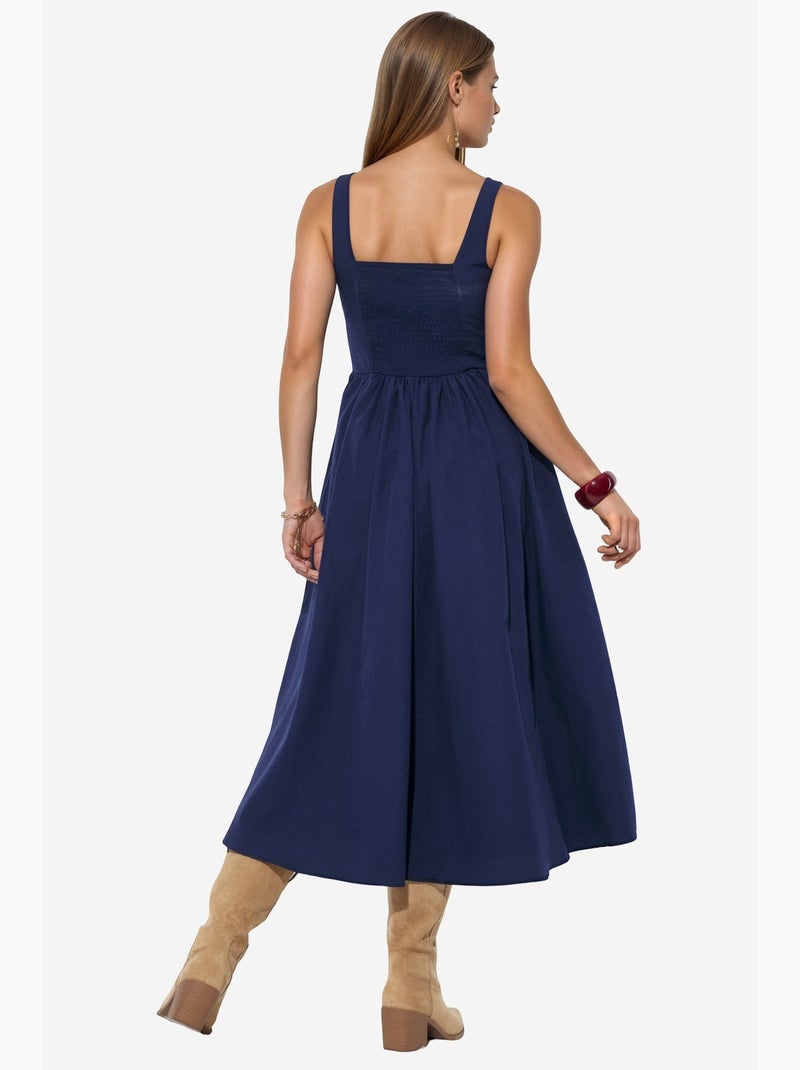 Vestido midi com gola quadrada e detalhe de botões busem Azul-marinho - Kiabi