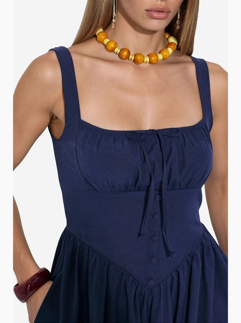Vestido midi com gola quadrada e detalhe de botões busem Azul-marinho - Kiabi