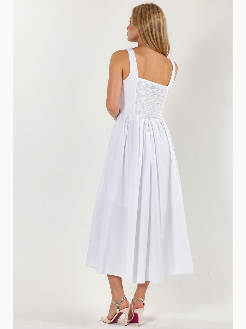 Vestido midi com gola quadrada e detalhe de botões busem Branco - Kiabi
