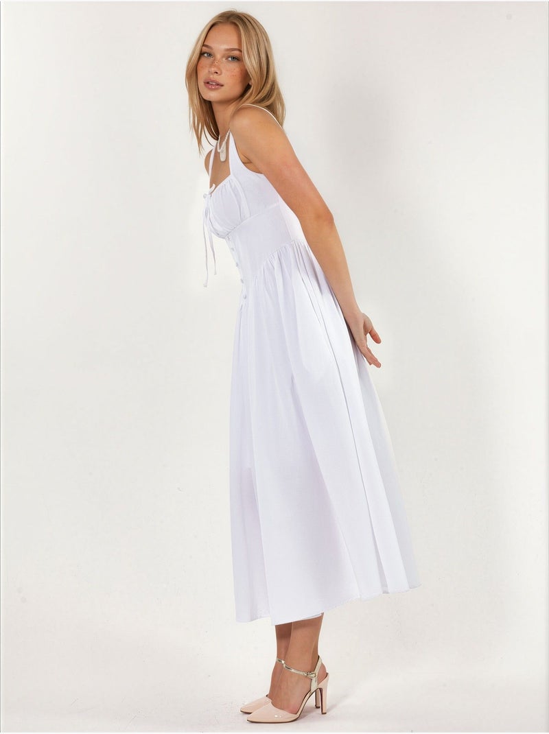 Vestido midi com gola quadrada e detalhe de botões busem Branco - Kiabi