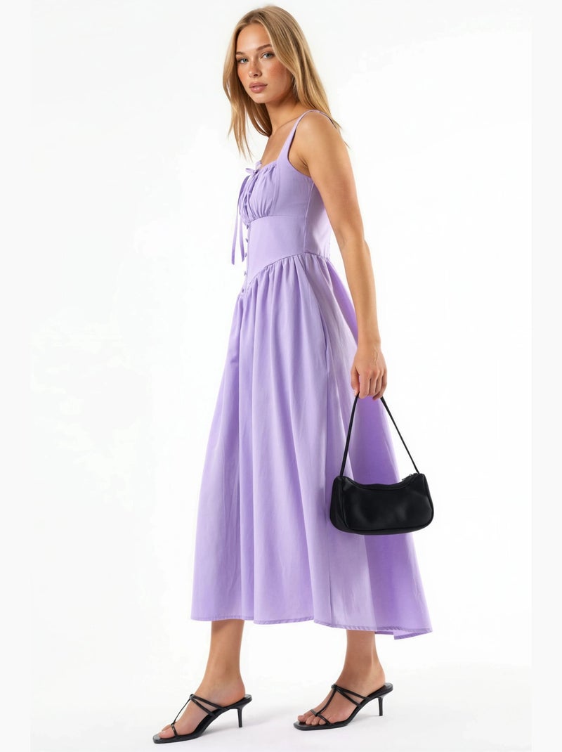 Vestido midi com gola quadrada e detalhe de botões busem Lavanda - Kiabi